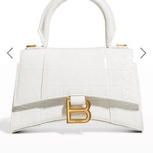 NEW Balenciaga XS croc embossed hourglass purse in white with gold hardware